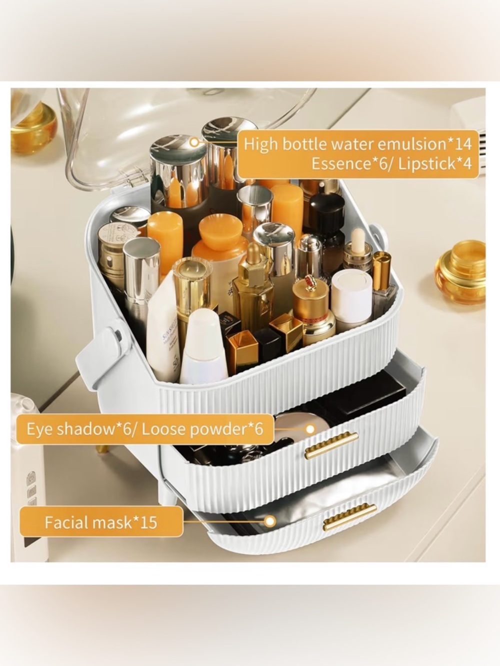 π CANITORON Makeup Organizer, with 2 Drawers and Transparent Cover Display Case - Picture 10 of 12